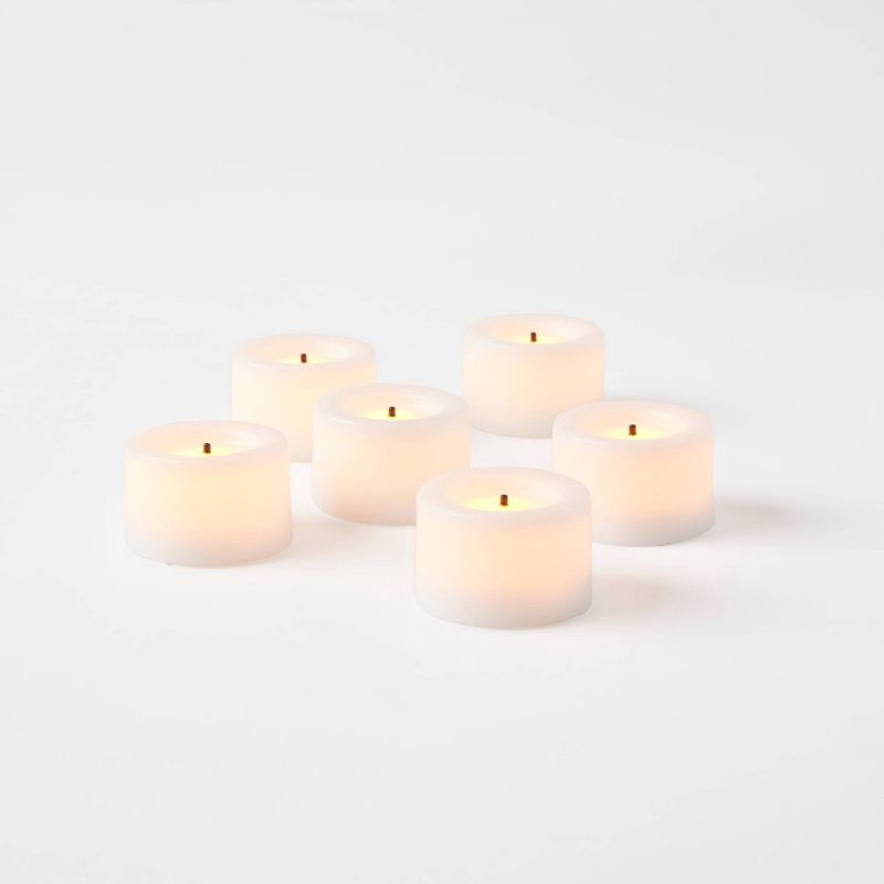 slide 3 of 3, 6pk LED Tealight Flameless Black Wick Candles White - Threshold™: Battery-Operated, Wax & Plastic, 6 ct