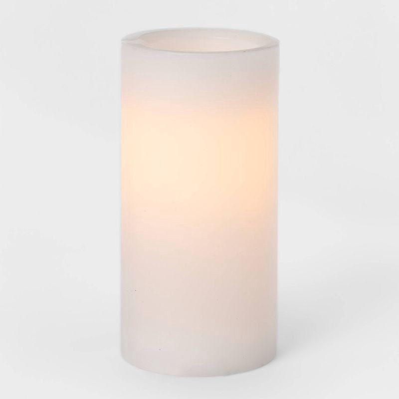 slide 3 of 3, 6" x 3" LED Flameless Black Wick Candle White - Threshold™: Realistic Faux Pillar, Wax Exterior, Battery Operated, 1 ct