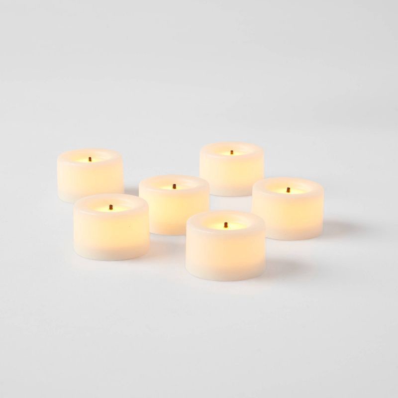 slide 3 of 3, 6pk LED Tealight Flameless Black Wick Candle Cream - Threshold™: Wax, Battery Operated, Decorative, 6 ct