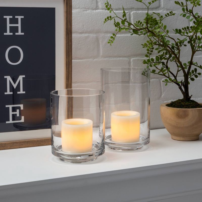 slide 2 of 3, 2pk 3" x 3" LED Flameless Black Wick Candle Cream - Threshold™: Wax Pillar, Battery Operated, Decorative, 2 ct