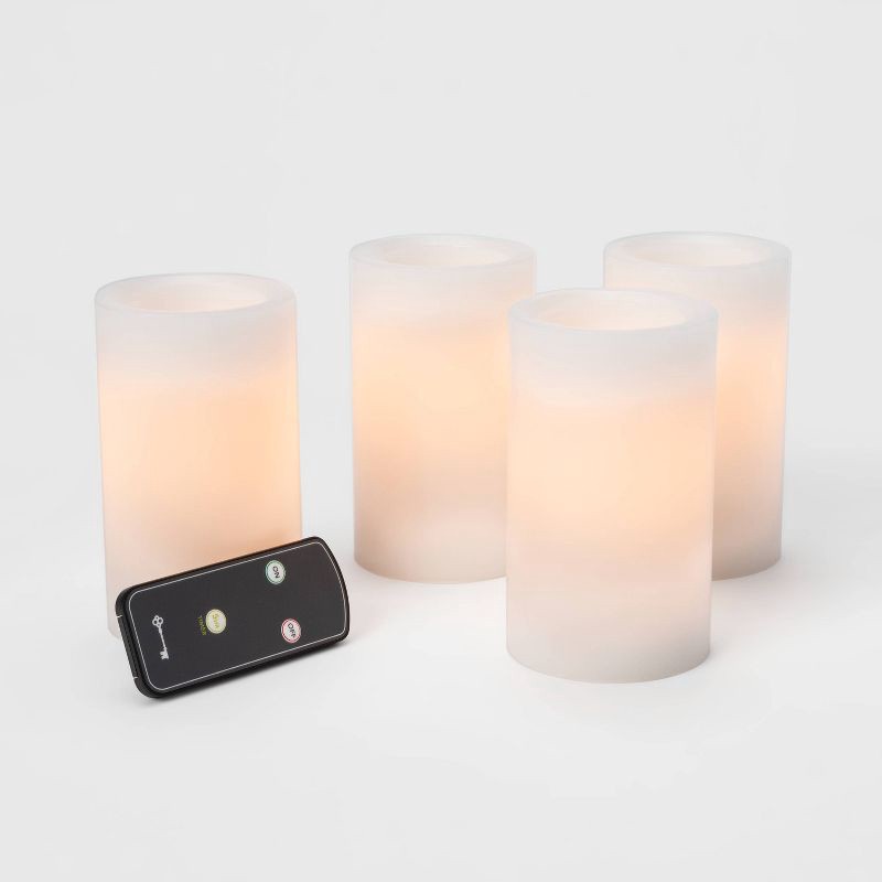 slide 3 of 3, 4pk 5" x 3" LED Flameless Black Wick Candle White - Threshold™, 4 ct