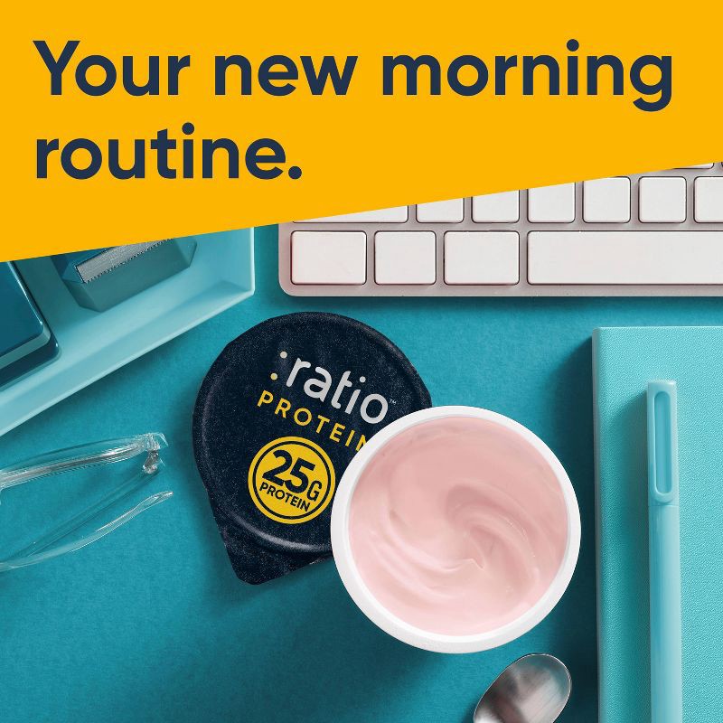 slide 5 of 8, :ratio PROTEIN Strawberry Greek Yogurt Cultured Dairy Snack Cup - 25g Protein 5.3oz, 25 gram, 5.3 oz