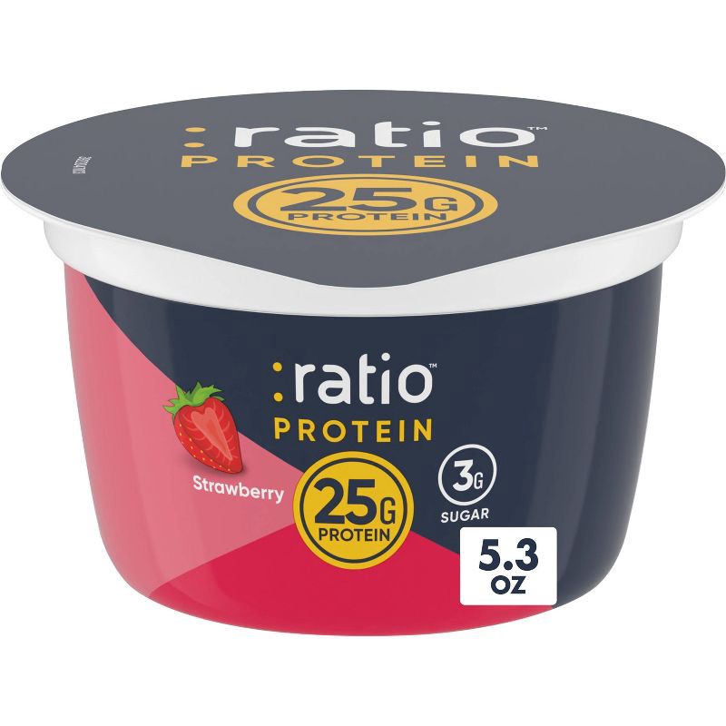 slide 1 of 8, :ratio PROTEIN Strawberry Greek Yogurt Cultured Dairy Snack Cup - 25g Protein 5.3oz, 25 gram, 5.3 oz