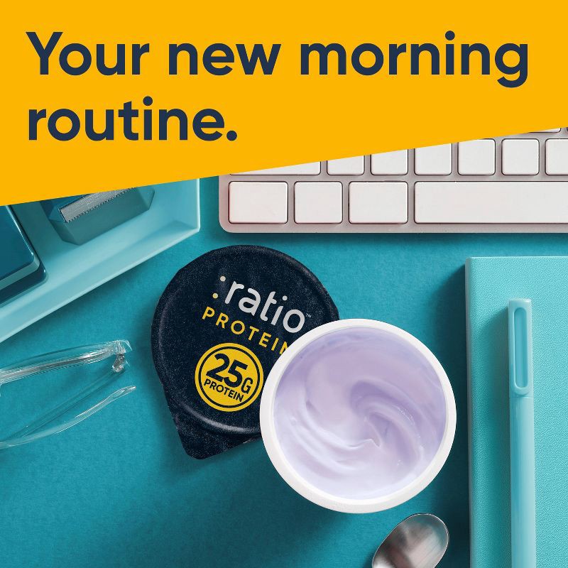 slide 5 of 8, :ratio PROTEIN Blueberry Greek Yogurt Cultured Dairy Snack Cup - 25g Protein 5.3oz, 25 gram, 5.3 oz