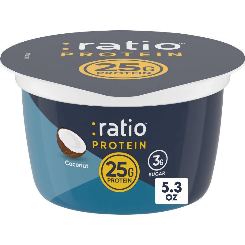 slide 1 of 8, :ratio PROTEIN Coconut Greek Yogurt Cultured Dairy Snack Cup - 25g Protein 5.3oz, 25 gram, 5.3 oz