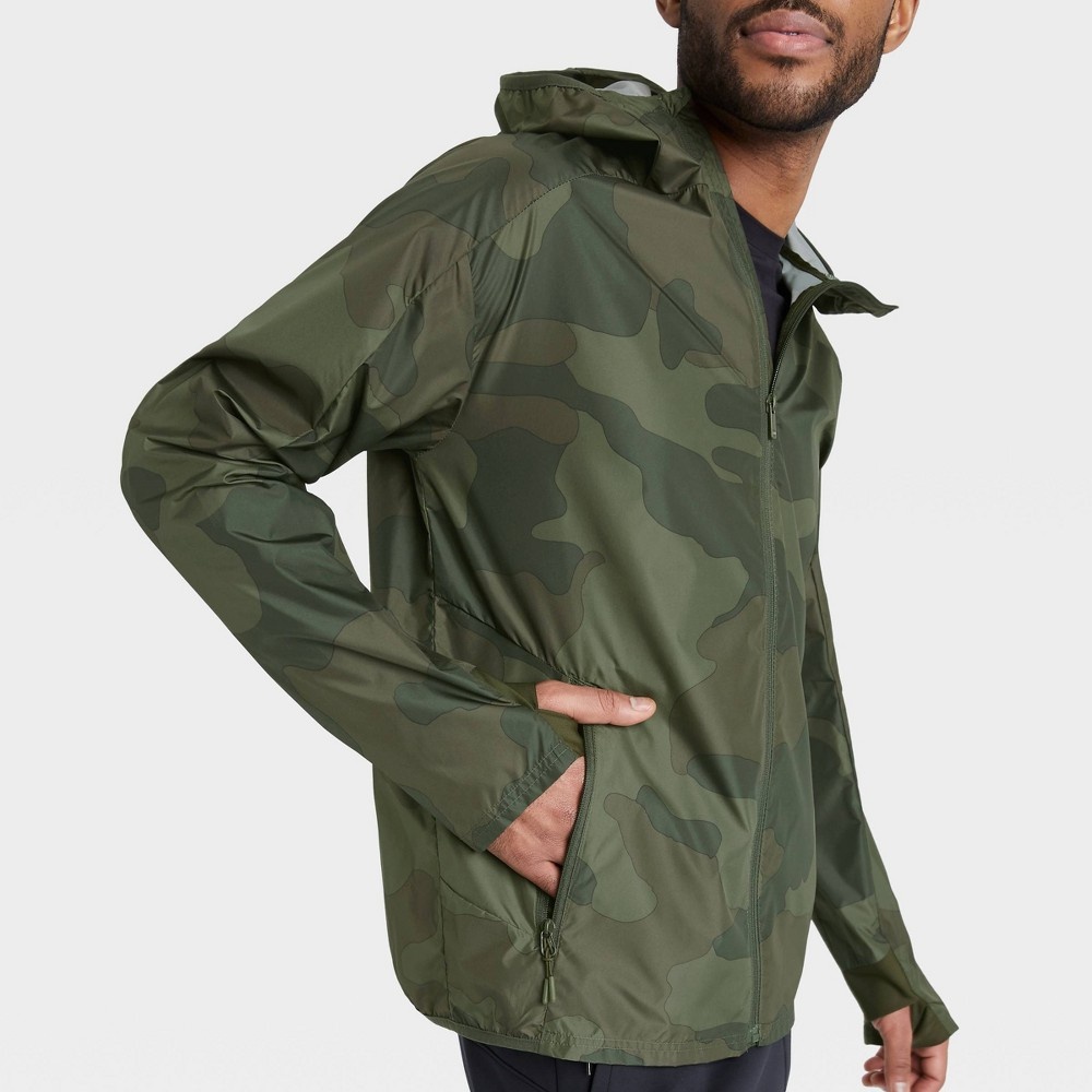 Men's Camo Print Windbreaker Jacket - All in Motion Olive Green XL 1 ct