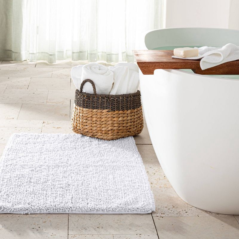 slide 2 of 4, 24"x40" Mélange Looped Bath Rug White - Casaluna™: Cotton, Tufted, Machine Washable, OEKO-TEX Certified, 1 ct