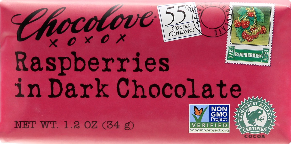 slide 6 of 9, Chocolove 55% Cocoa Raspberries Dark Chocolate 1.2 oz, 1.2 oz