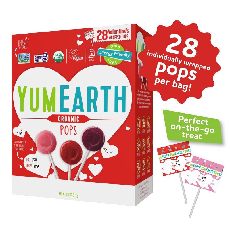 slide 2 of 7, YumEarth Valentine's Organic Pops - 6.11oz/28ct, 6.11 oz, 28 ct