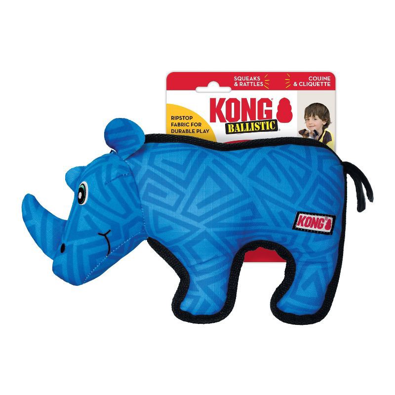slide 3 of 3, KONG Ripstop Rhino Dog Toy - Blue, 1 ct