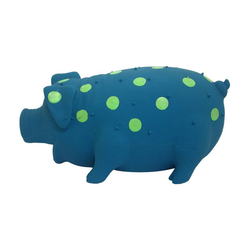 slide 2 of 5, Multipet Latex Polka Dot Pig Dog Toy - Blue - 9", 1 ct
