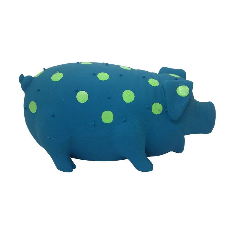 slide 3 of 5, Multipet Latex Polka Dot Pig Dog Toy - Blue - 9", 1 ct