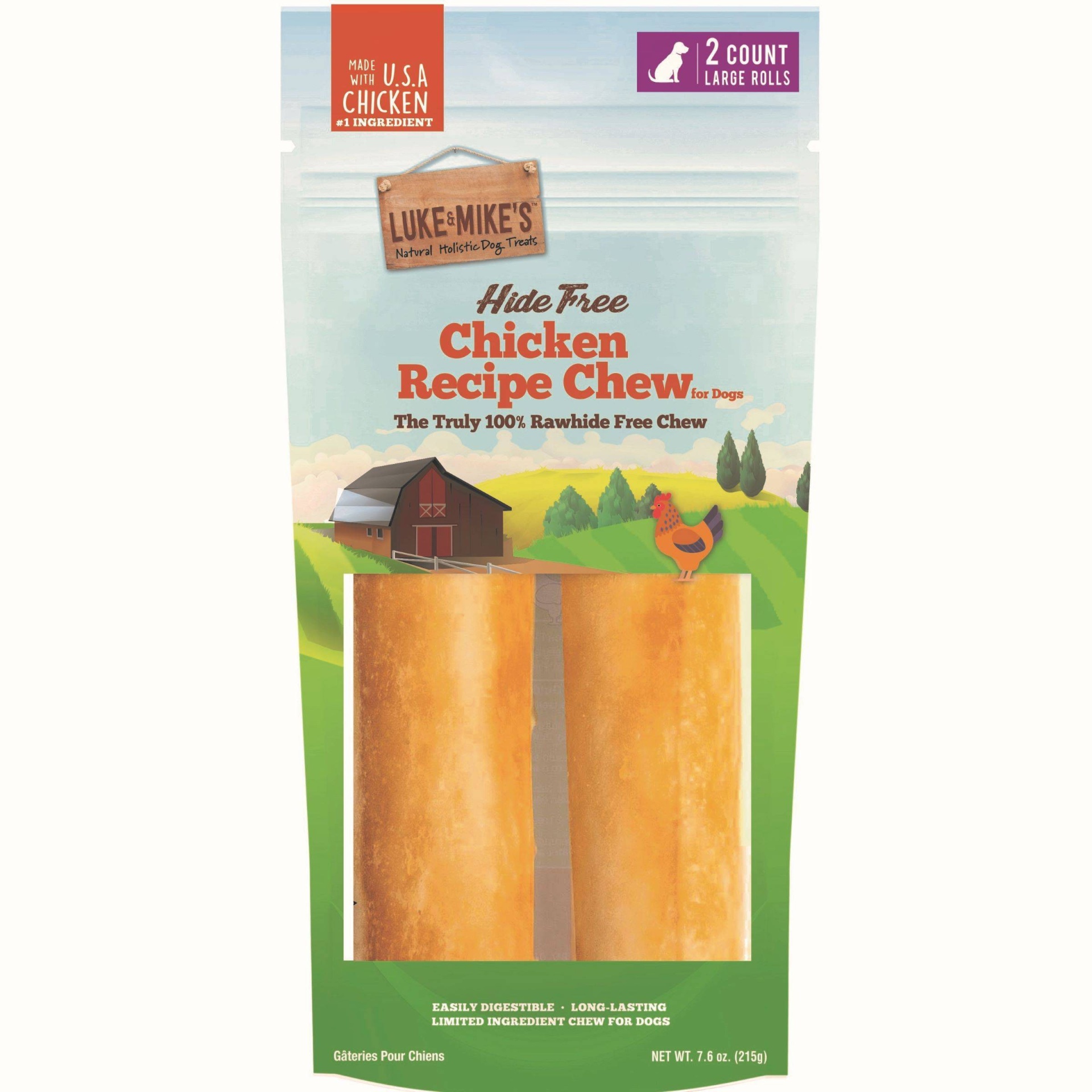 slide 1 of 3, Luke & Mike's Rawhide Free Chicken Recipe Large Retriever Rolls Dog Treats - 2ct/7.6oz, 2 ct, 7.6 oz