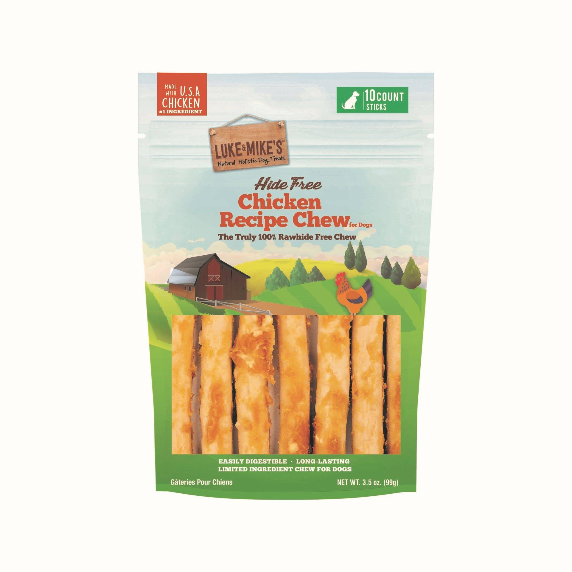 slide 1 of 3, Luke & Mike's Rawhide Free Chicken Recipe Chew Sticks Dog Treats - 10ct/3.5oz, 10 ct; 3.5 oz