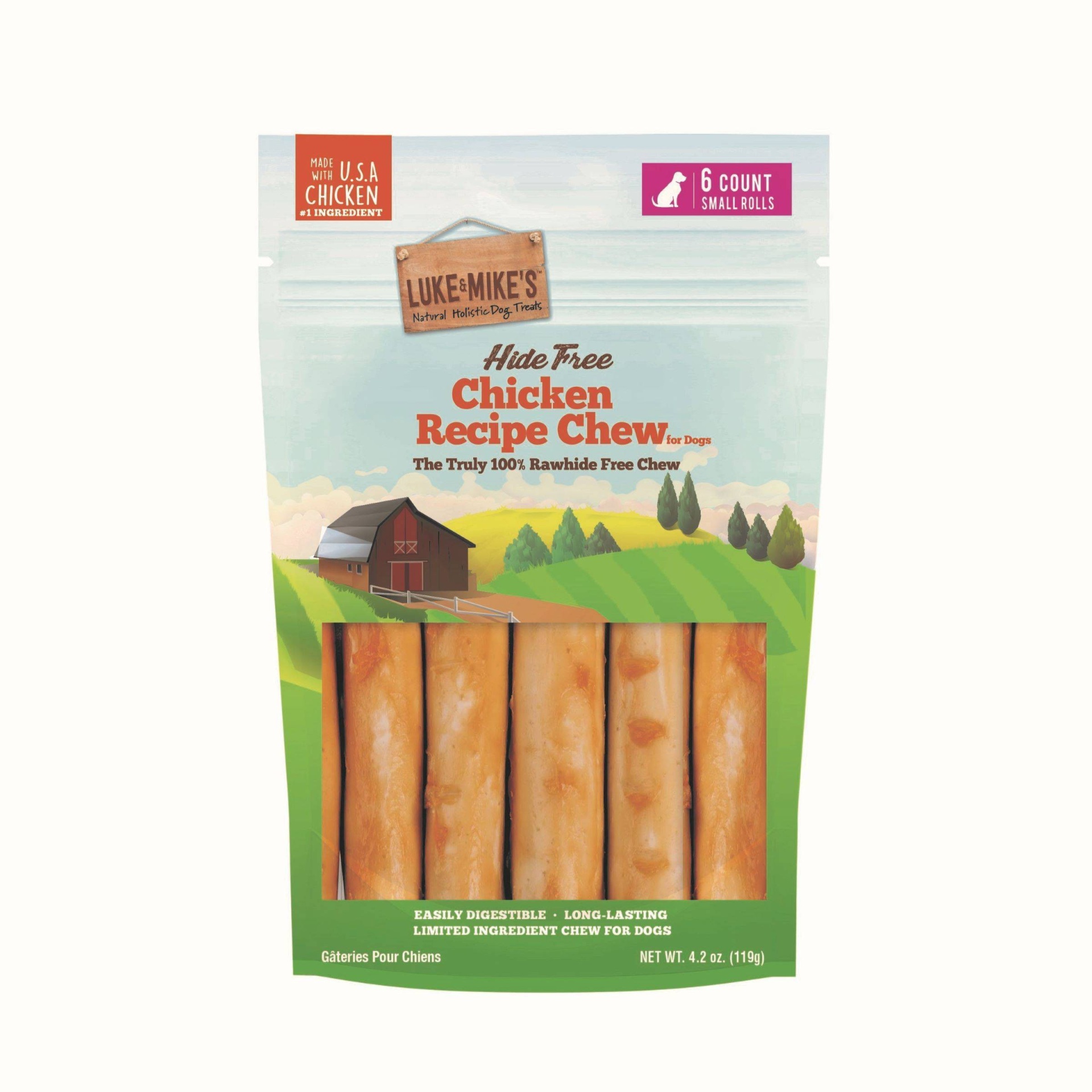 slide 1 of 3, Luke & Mike's Rawhide Free Chicken Recipe Mini Rolls Dog Treats - 6ct, 6 ct