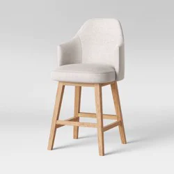 Kinston Swivel Curved Back Upholstered Counter Height Barstool Linen - Threshold™: Chic Kitchen Seating, 300lb Capacity