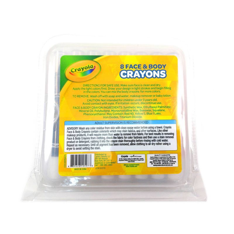 slide 2 of 3, Crayola 8ct Face & Body Crayons: Washable Face Paint for Kids, Multicolor Brights, Ages 1+, 8 ct