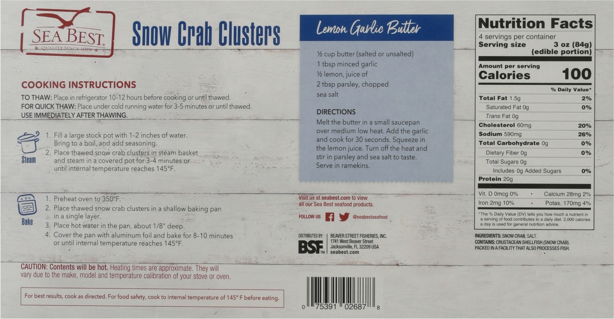 slide 13 of 13, Sea Best All Natural Snow Crab Clusters 24 oz Box, 24 oz