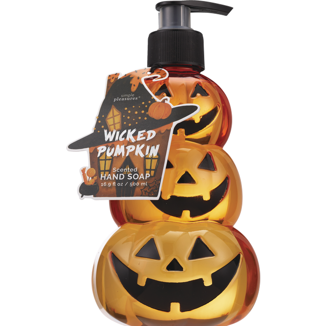 slide 1 of 1, SIMPLE PLEASURES 500Ml Triple Stacked Jack O Lantern Soap, 16.9 oz