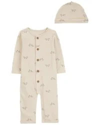 Carter's Baby 2-Piece Button Jumpsuit & Cap Set Ivory 12M