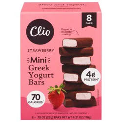 Clio Yogurt Bars, Greek Strawberry Mini, 8 Pack