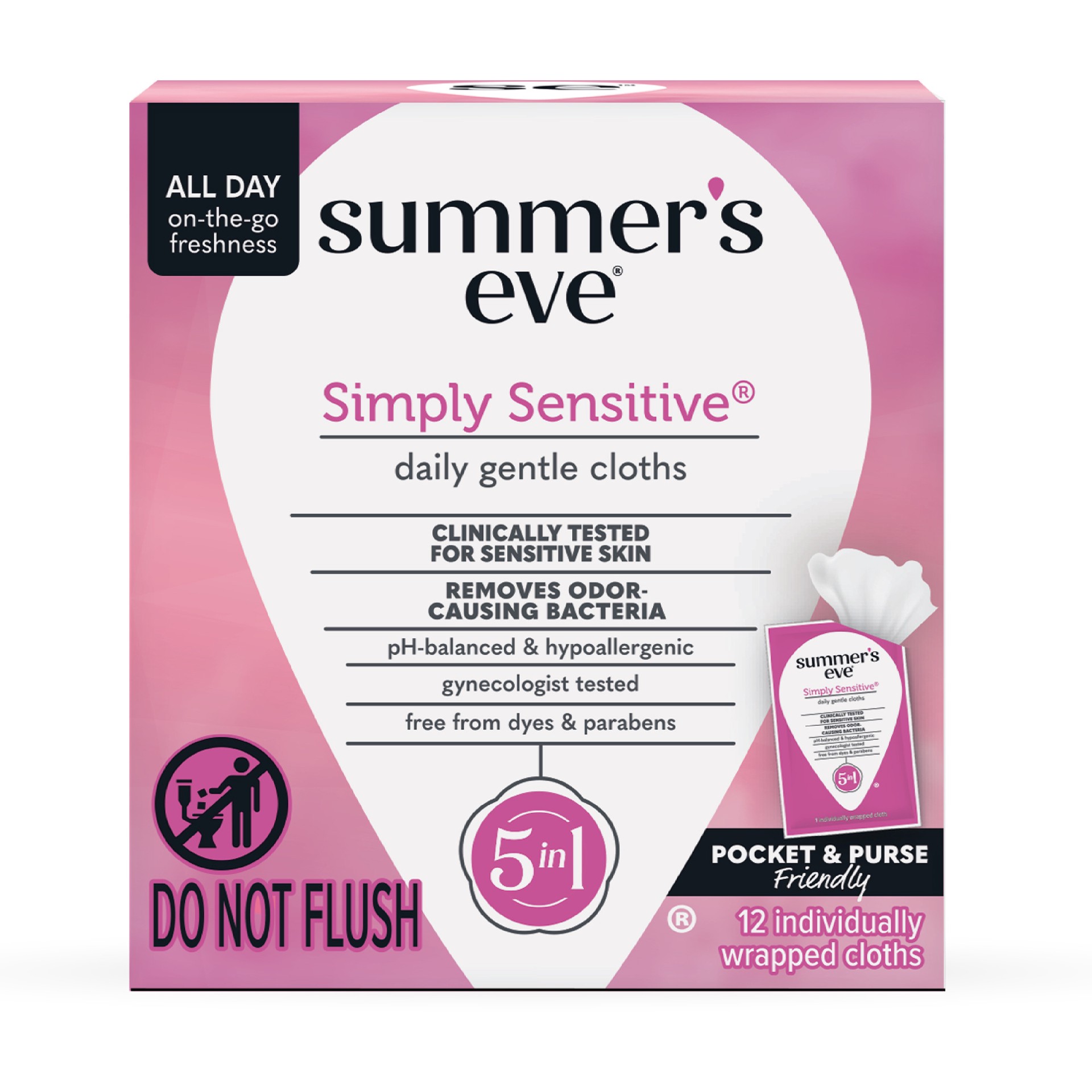 slide 1 of 1, Summer's Eve Summer''s Eve Simply Sensitive Daily Feminine Wipes, Removes Odor, pH Balanced, 12 count, 12 ct