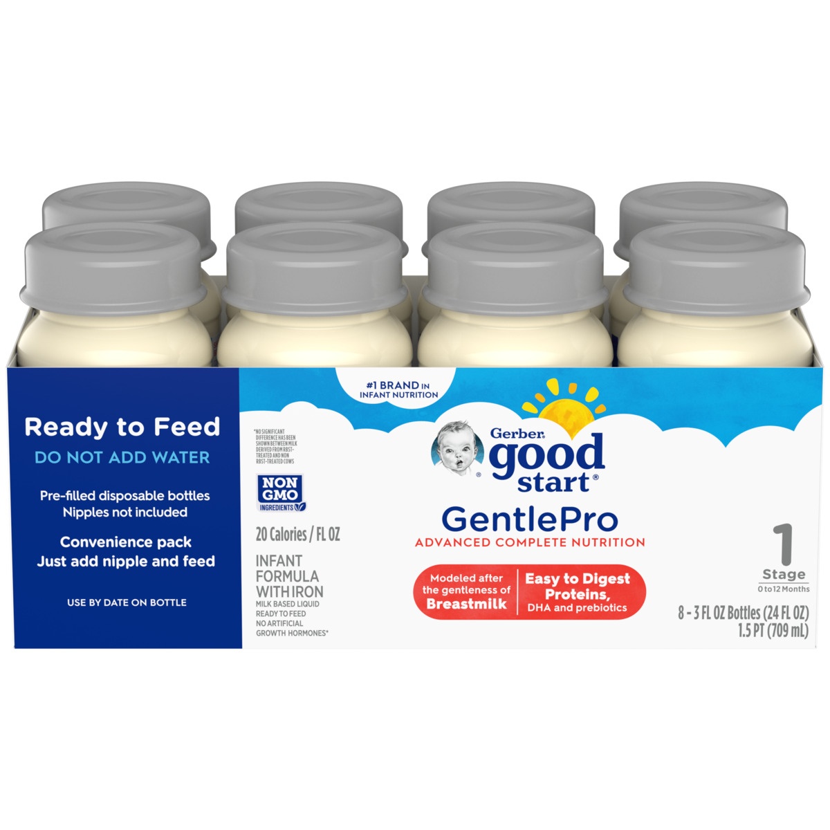slide 1 of 1, Gerber Good Start Gentle Non-GMO Ready to Feed Infant Formula Nursers, Stage 1, 8 ct; 3 fl oz