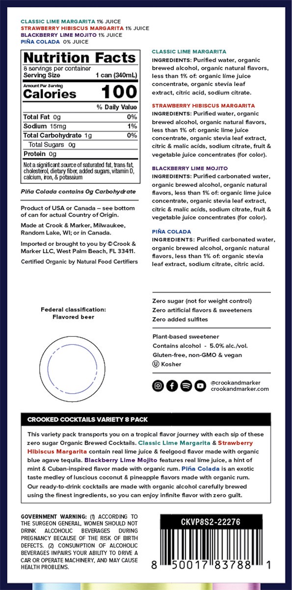 slide 7 of 8, Crooks Crook & Marker Cocktail Variety Pack 8 - 11.5 fl oz cans, 8 ct; 12 oz