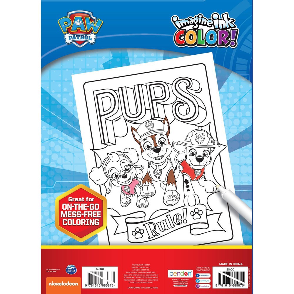 Paw Patrol Imagine Ink Coloring Book with MessFree Magic Ink Markers