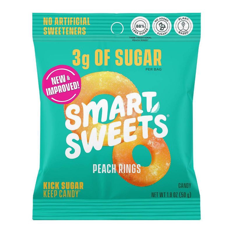 slide 1 of 5, SmartSweets Peach Rings, Sour Gummy Candy - 1.8oz, 1.8 oz