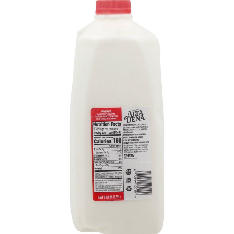 slide 2 of 8, Alta Dena Whole Milk - 0.5gal, 1/2 gal