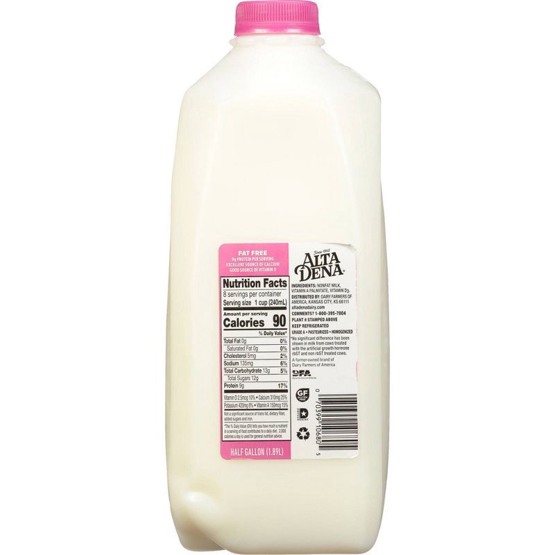 slide 2 of 11, Alta Dena Skim Milk - 0.5gal, 1/2 gal