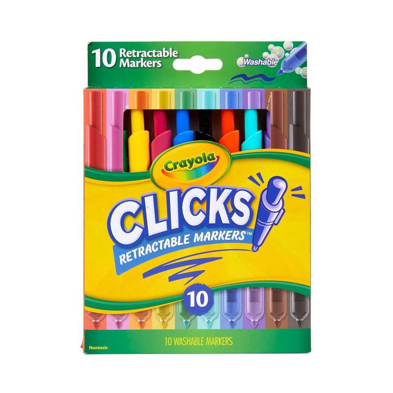 slide 1 of 8, Crayola Clicks Retractable Tip Markers, 10ct, Stocking Stuffers for Kids and Teens, No Dry Washable Marker Set, Coloring Supplies, Holiday Gift 3+, 10 ct