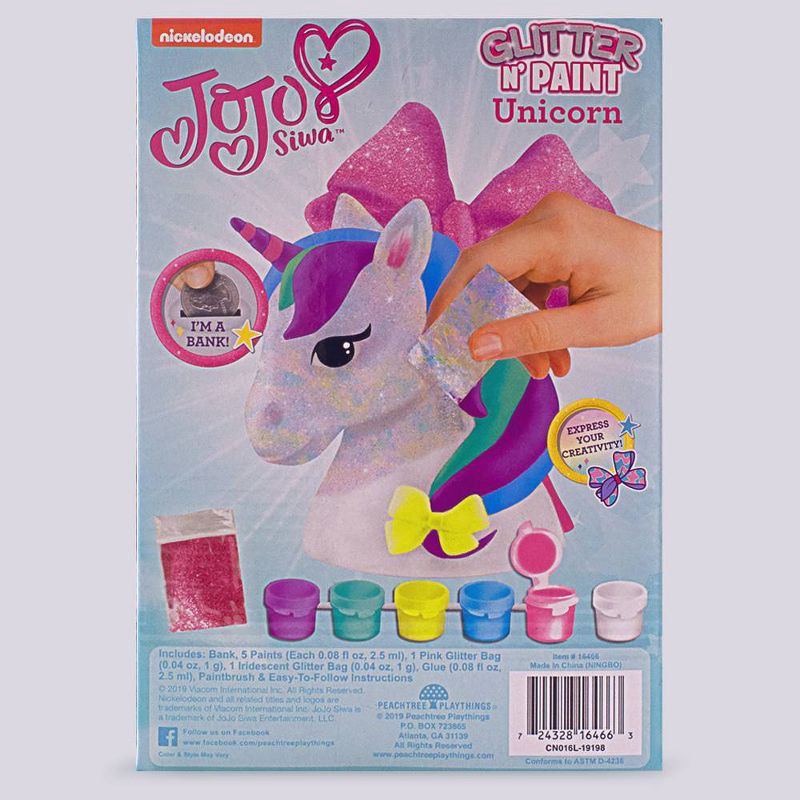 slide 4 of 5, JoJo Siwa Glitter N' Paint Unicorn Coin Bank - Peachtree Playthings, 1 ct