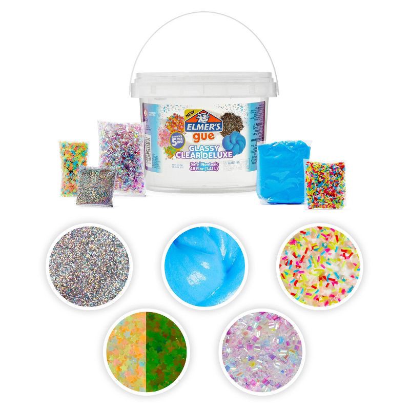 slide 2 of 8, Elmer's Gue 3lb Glassy Clear Deluxe Premade Slime Kit with Mix-Ins: Sensory Development, Storage Container, Ages 3+, 3 lb