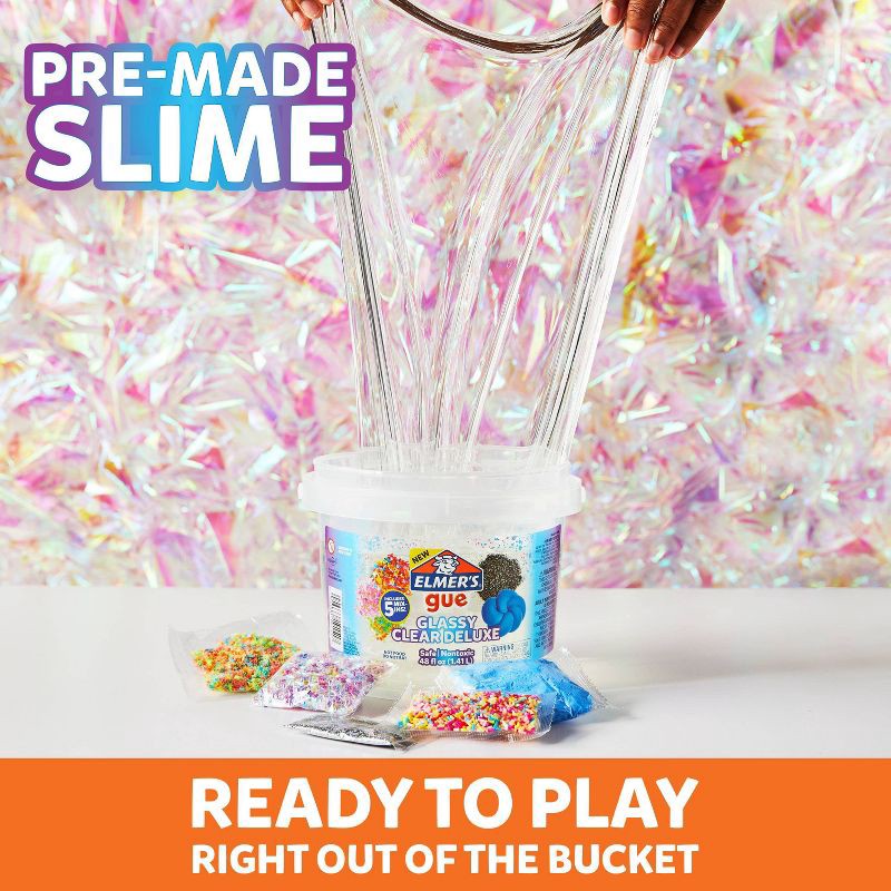 slide 4 of 8, Elmer's Gue 3lb Glassy Clear Deluxe Premade Slime Kit with Mix-Ins: Sensory Development, Storage Container, Ages 3+, 3 lb