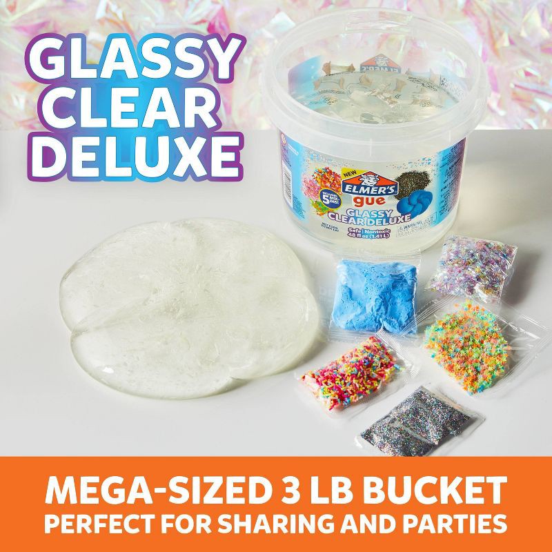 slide 5 of 8, Elmer's Gue 3lb Glassy Clear Deluxe Premade Slime Kit with Mix-Ins: Sensory Development, Storage Container, Ages 3+, 3 lb