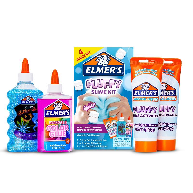 slide 1 of 7, Elmer's 4pc Fluffy Slime Kit: Creative Thinking, No Choking Hazard, Ages 3+, Includes Instructions, Blue & Pink Colors, 4 ct