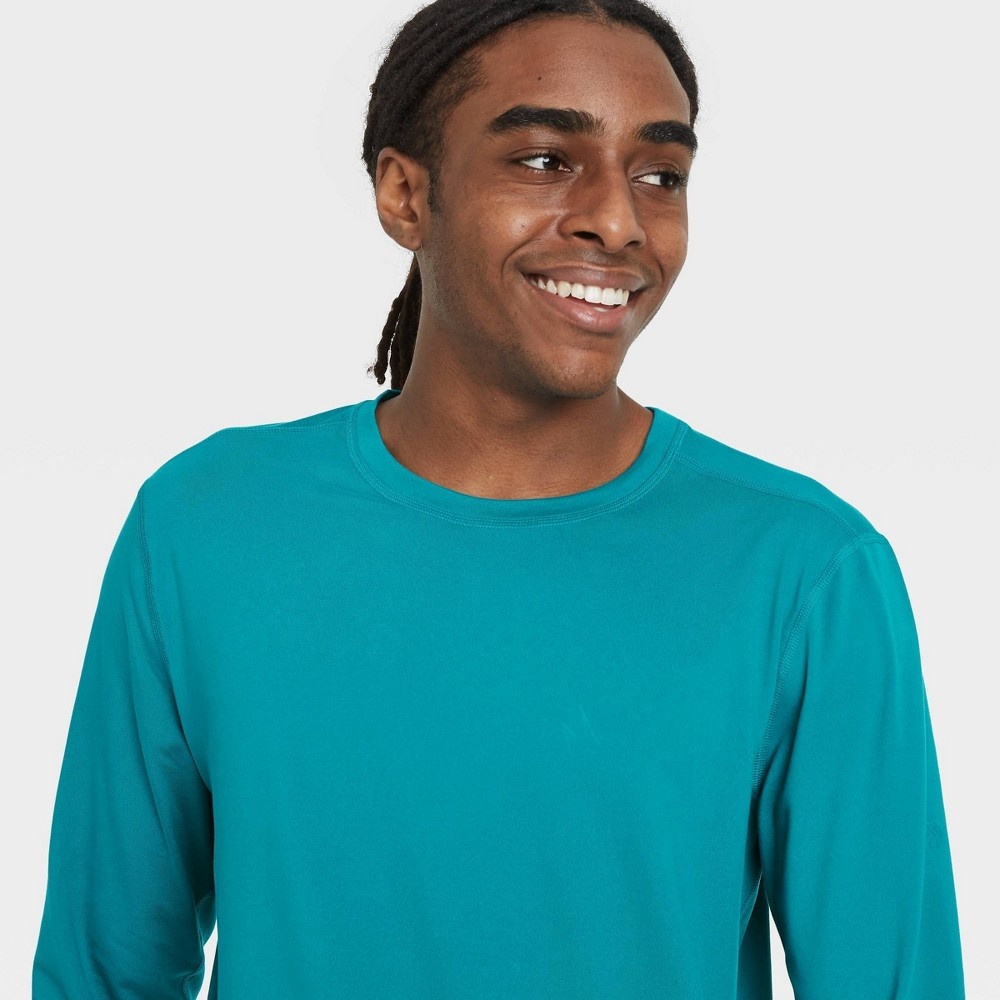 slide 3 of 4, Men's Long Sleeve Performance T-Shirt - All in Motion Turquoise M, 1 ct