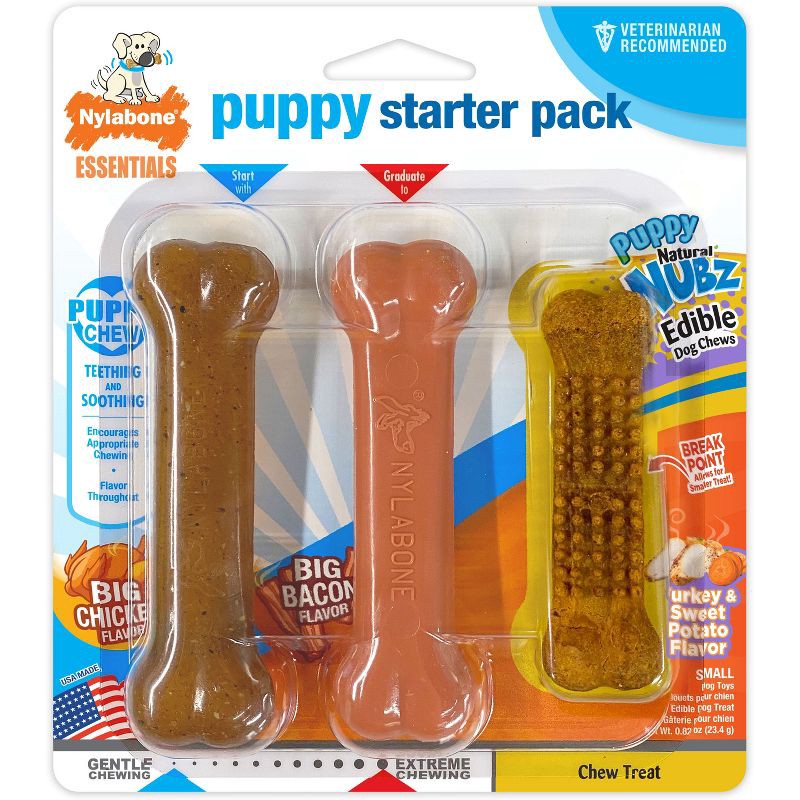 slide 1 of 4, Nylabone Puppy Starter Pack Dog Toy - Brown, 1 ct