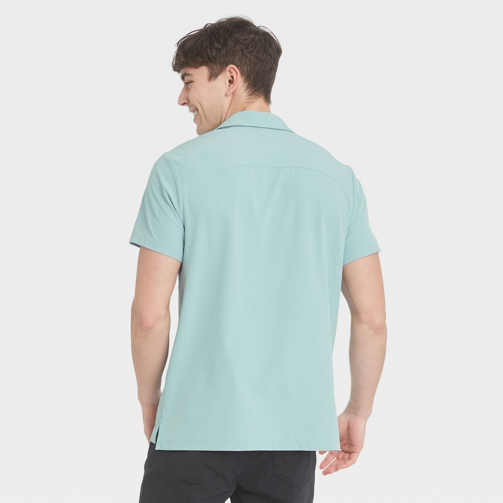 slide 4 of 4, Men's Stretch Woven Polo Shirt - All in Motion Mist M, 1 ct