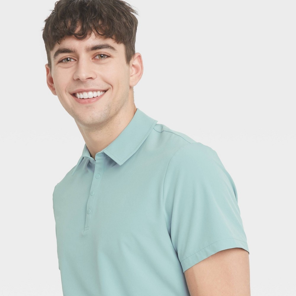 slide 3 of 4, Men's Stretch Woven Polo Shirt - All in Motion Mist M, 1 ct