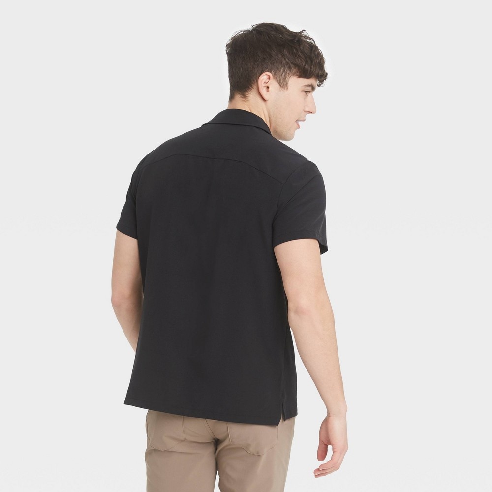 slide 3 of 4, Men's Stretch Woven Polo Shirt - All in Motion Almost Black L, 1 ct