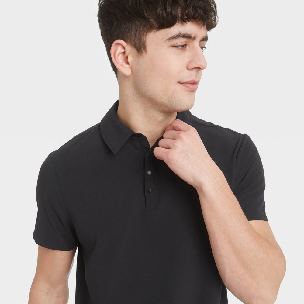 slide 4 of 4, Men's Stretch Woven Polo Shirt - All in Motion Almost Black L, 1 ct