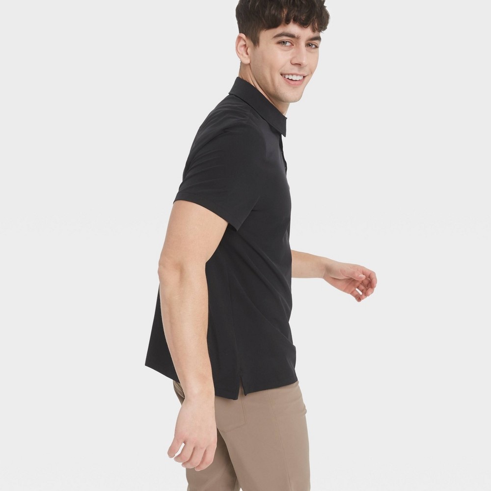 slide 2 of 4, Men's Stretch Woven Polo Shirt - All in Motion Almost Black L, 1 ct