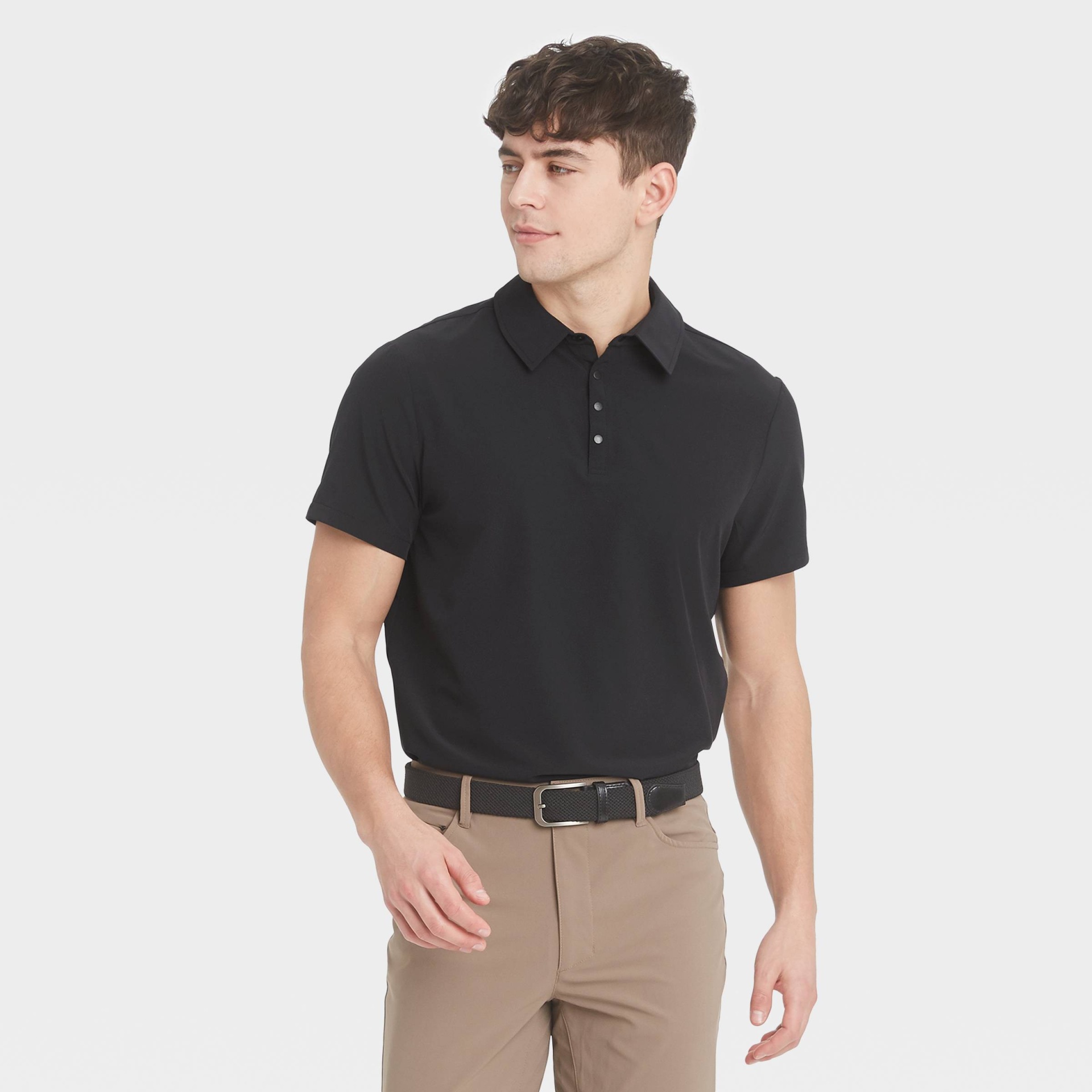 slide 1 of 4, Men's Stretch Woven Polo Shirt - All in Motion Almost Black L, 1 ct