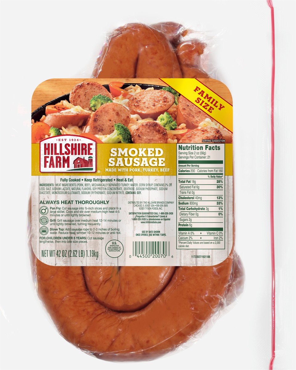 slide 4 of 6, Hillshire Farm Smoked Sausage, 42 oz. Family Pack, 1.19 kg