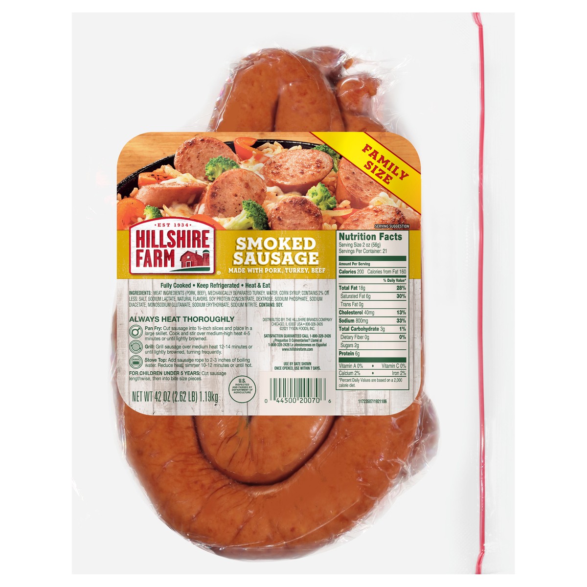 slide 2 of 6, Hillshire Farm Smoked Sausage, 42 oz. Family Pack, 1.19 kg