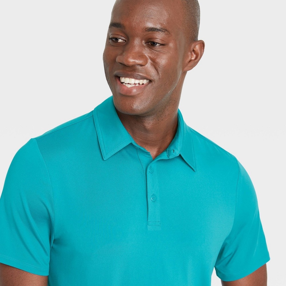 slide 3 of 4, Men's Jersey Polo Shirt - All in Motion Deep Turquoise S, 1 ct