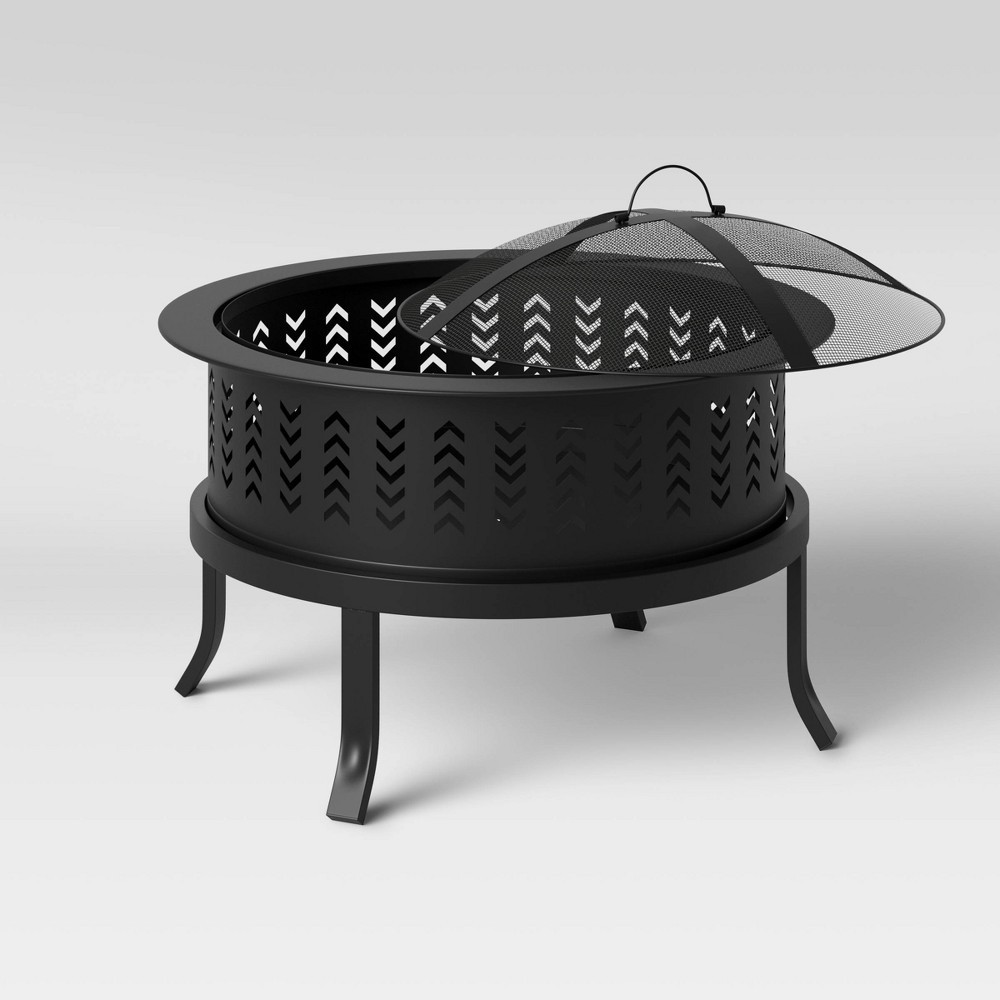 slide 3 of 4, 26" Chevron Outdoor Wood Burning Fire Pit - Threshold, 1 ct